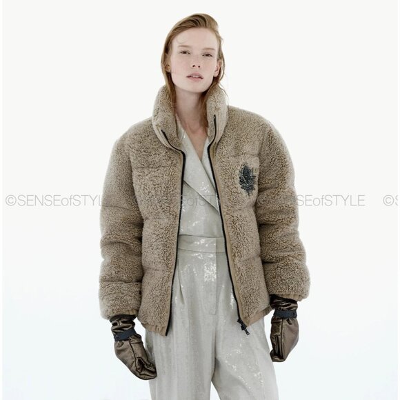 Brunello Cucinelli Jacket Puffer Coat Shearling Cashmere Swarovsky crystals 40 S - Picture 11 of 14